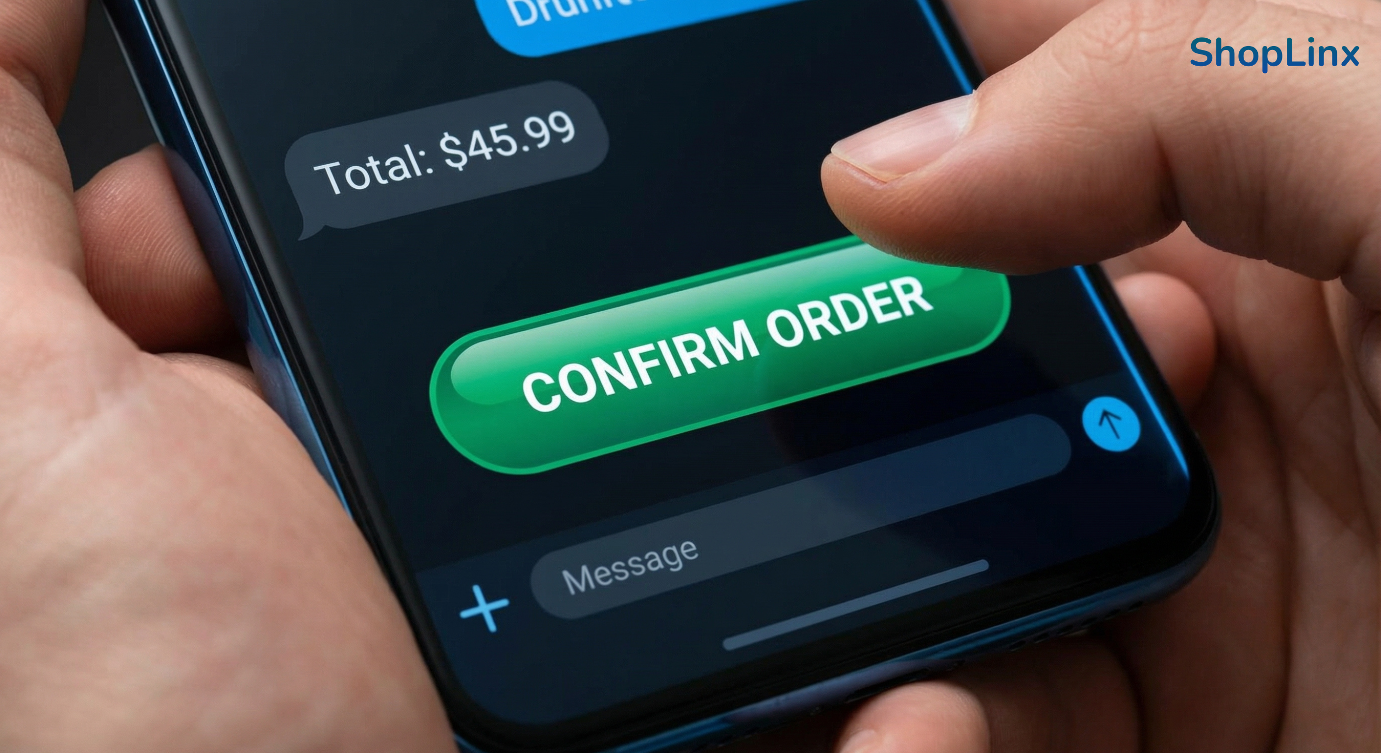 WhatsApp automated message interface showing Confirm and Cancel buttons for COD order verification on ShopLinx