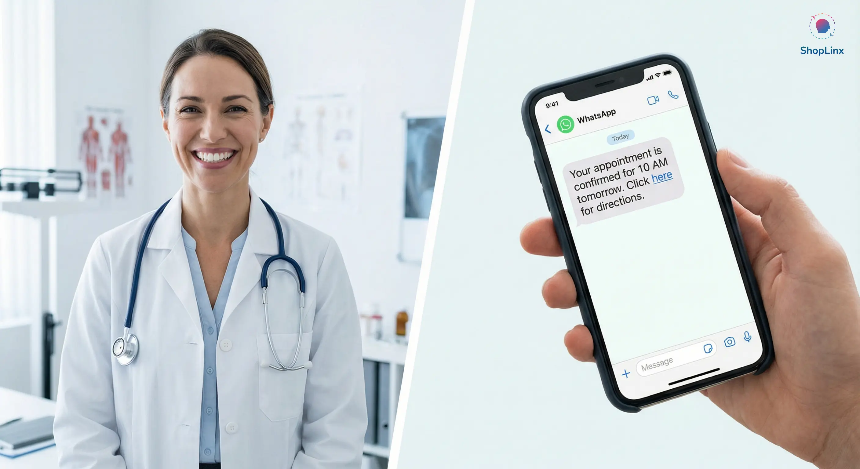 WhatsApp appointment booking and reminder flow for a medical clinic.