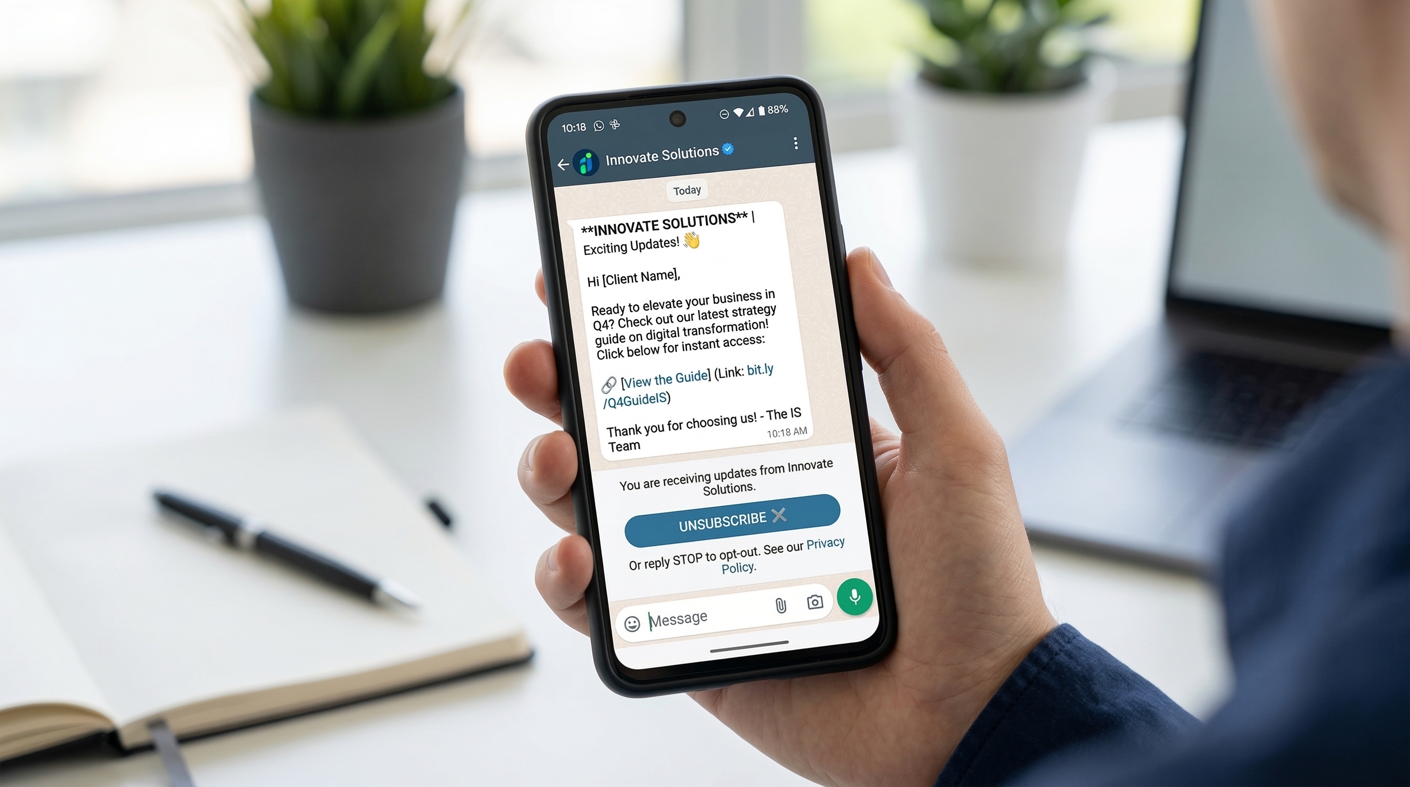 Interactive appointment booking calendar inside a WhatsApp chat window.